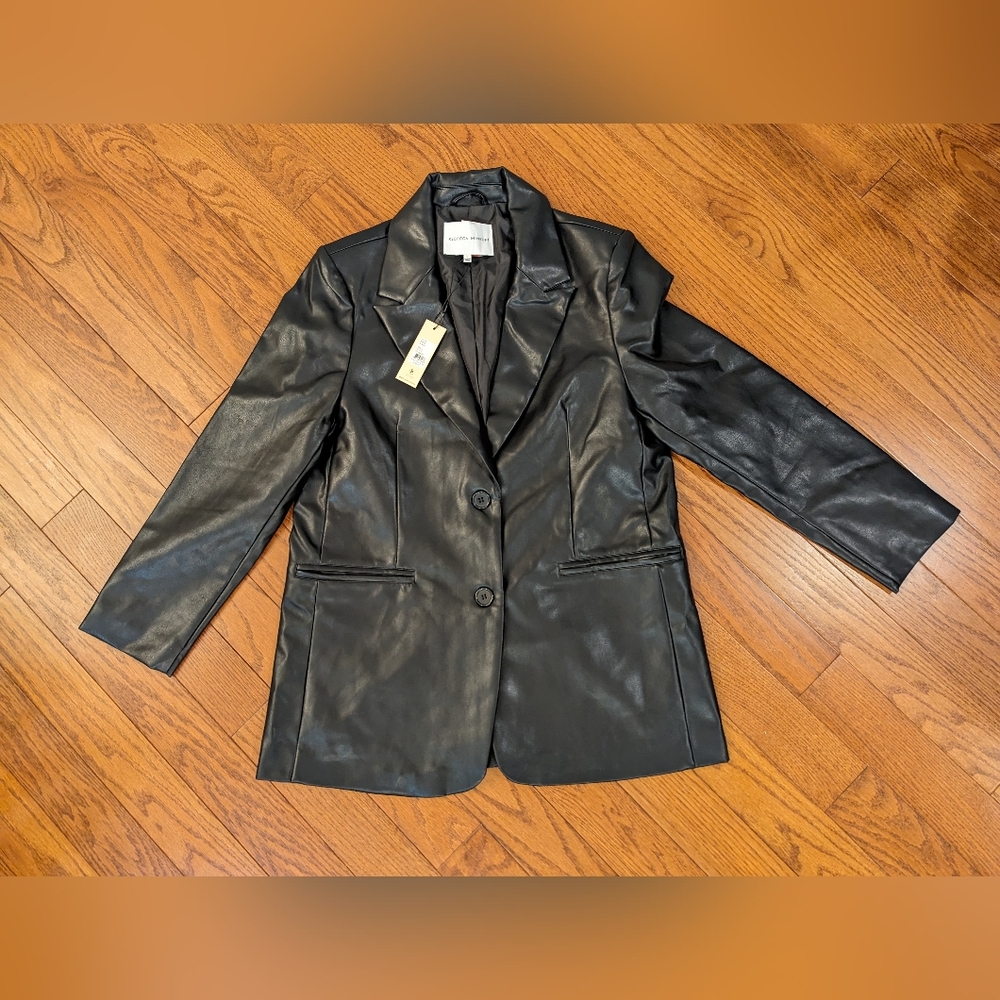 NWT Rebecca Minkoff Black Faux/Vegan Leather Blazer Size L